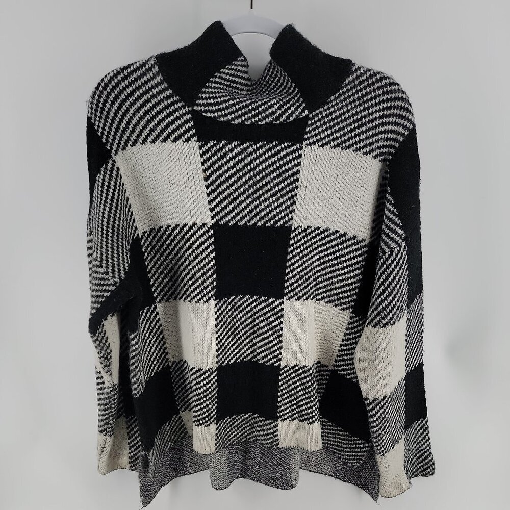 DKNY Black & Ivory Buffalo Check Knit Sweater | Cozy Statement Pullover | Size L - Picture 2 of 8